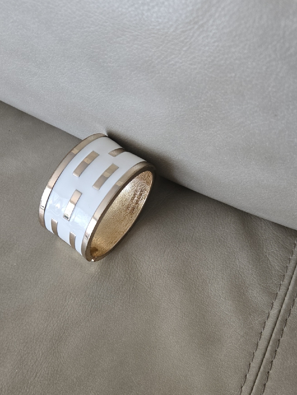 Marc Bouwer White and Gold Wide Cutout Cuff Bracelet